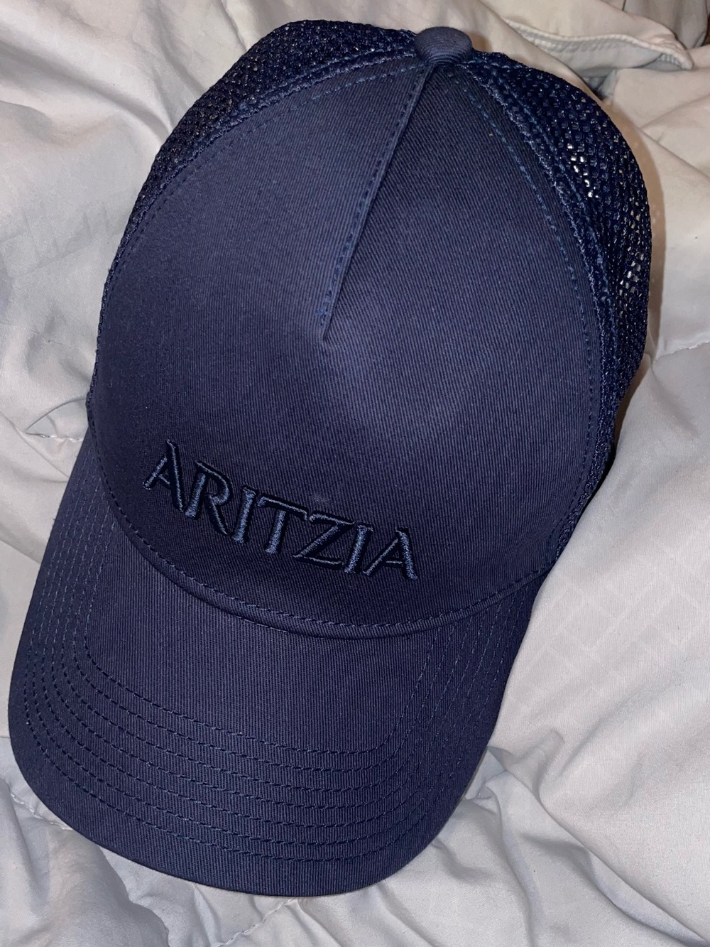 Aritzia Dark Navy Embroidered Mesh Back Trucker Hat